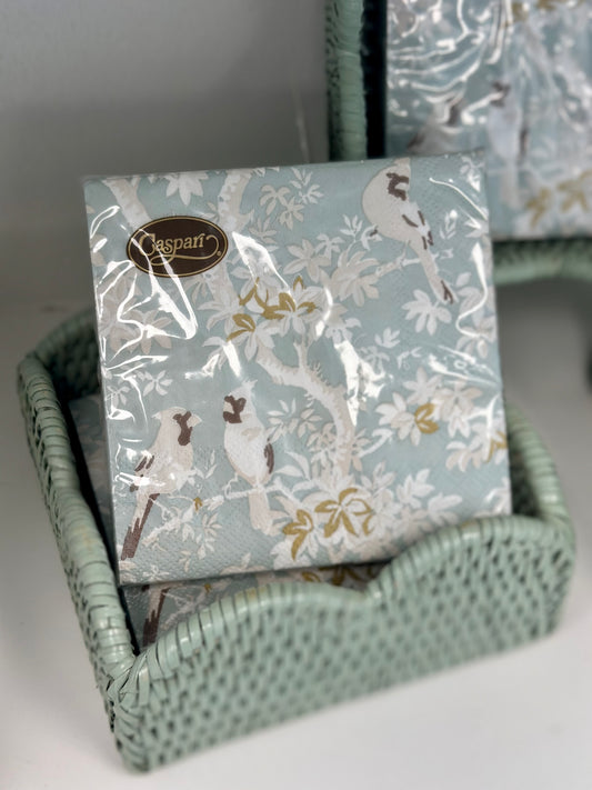 Caspari Cocktail Napkins - Scenic Songbirds Celadon