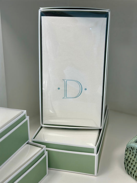 Caspari Antique Robin's Egg Single Initial Guest Towel Napkins - 24 Paper Linen Per Box - D Monogram