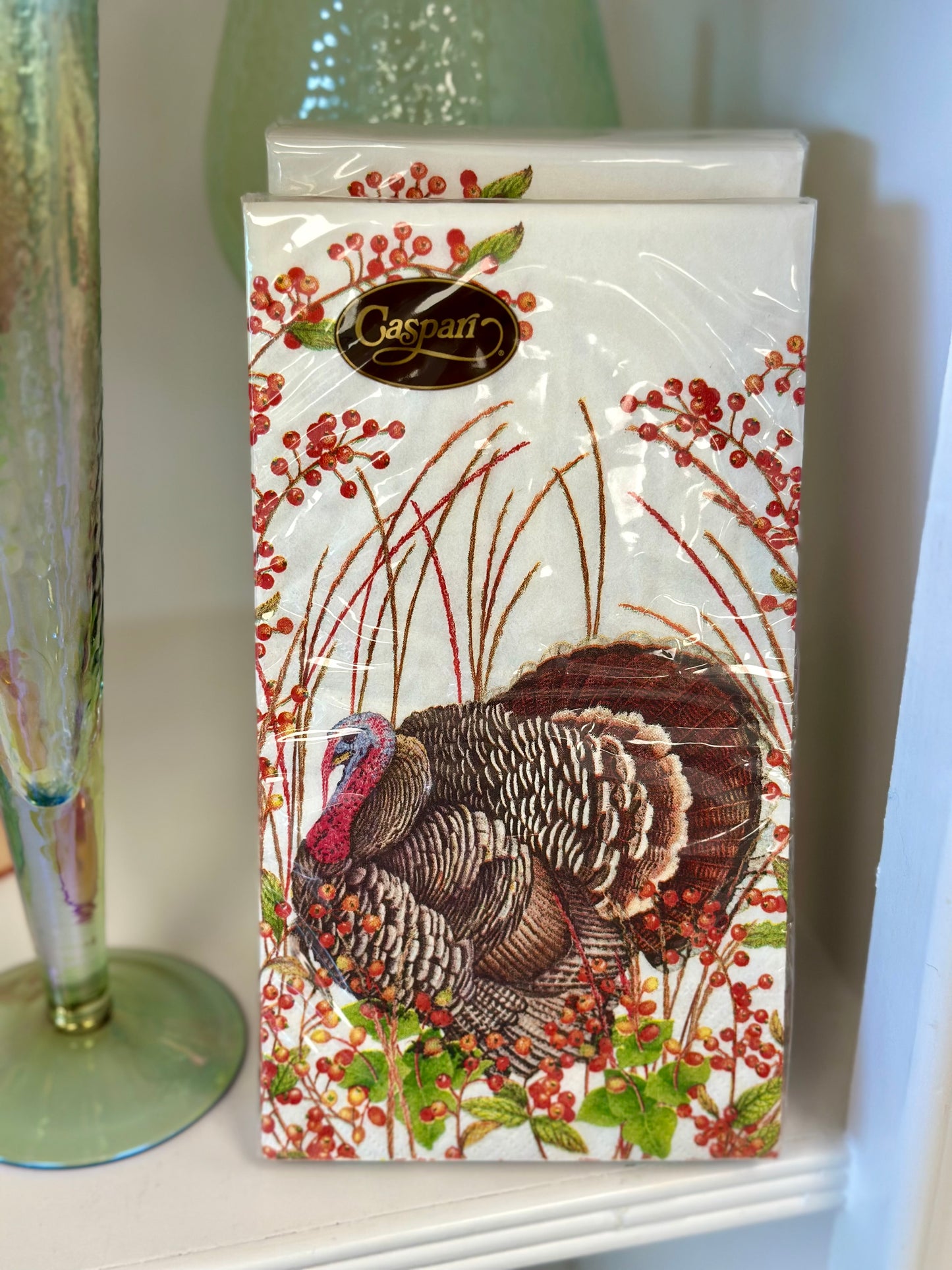 Caspari Guest Towel Napkins - Turkey and Berries