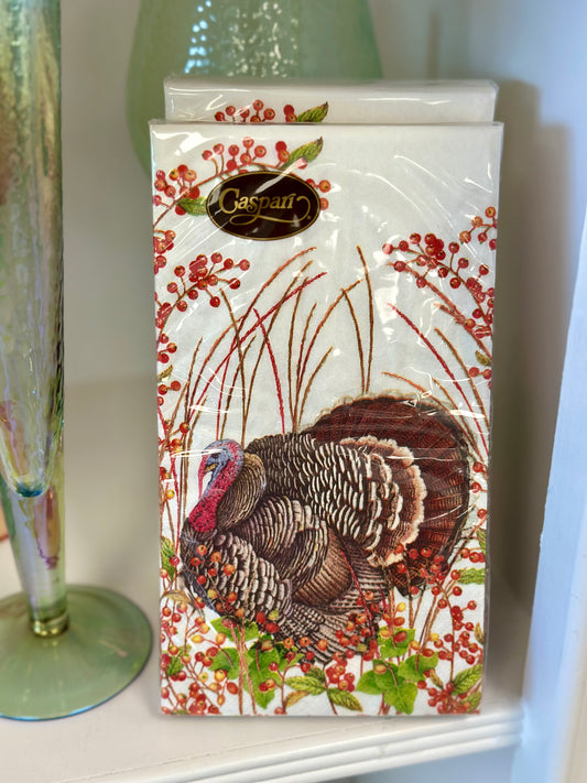 Caspari Guest Towel Napkins - Turkey and Berries