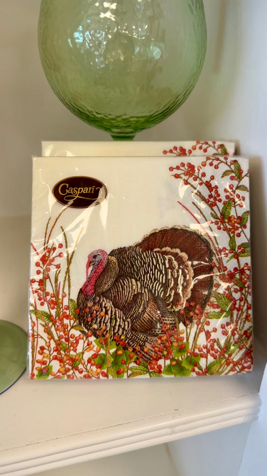 Caspari Beverage Napkins - Turkey and Berries