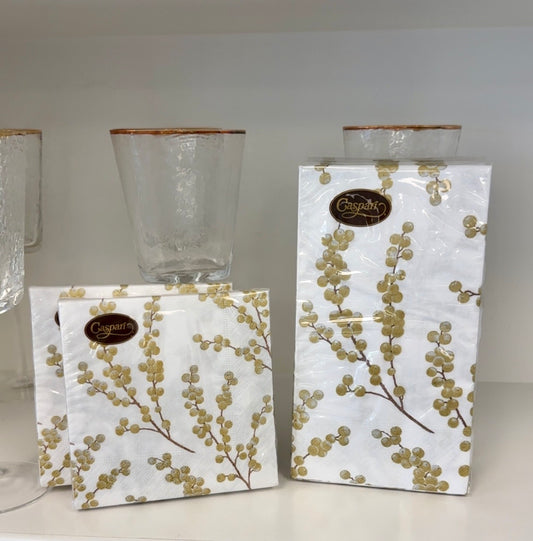 Caspari Beverage Napkins - White Berry Branches