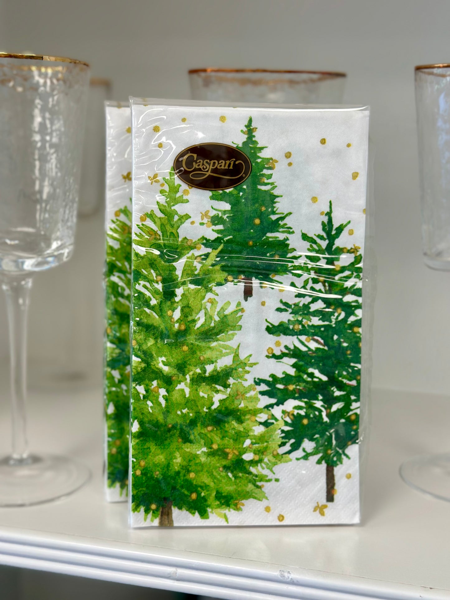 Caspari Guest Towel Napkins - White Christmas
