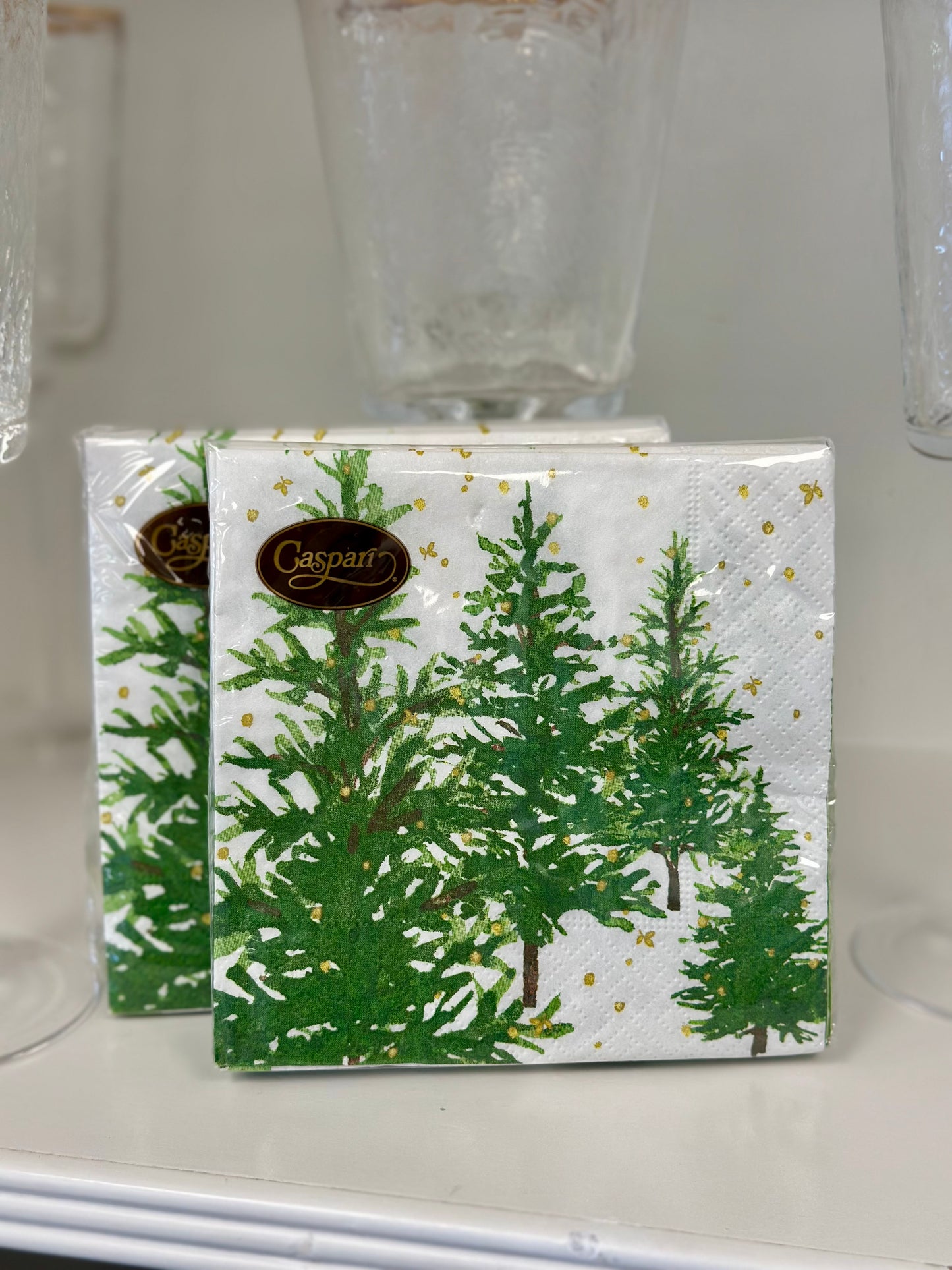 Caspari Beverage Napkins - White Christmas