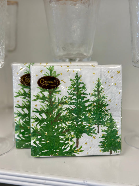 Caspari Beverage Napkins - White Christmas