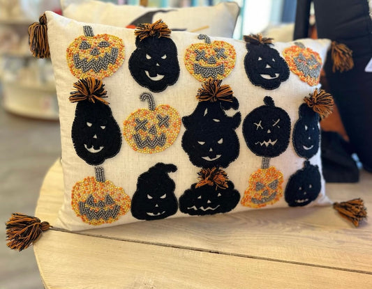 Beaded Jack-o-Lanterns Throw Pillow