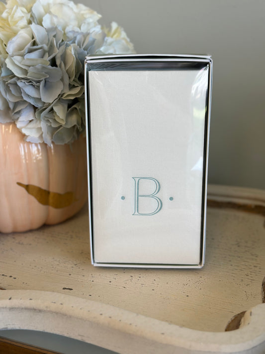 Caspari Antique Robin's Egg Single Initial Guest Towel Napkins - 24 Paper Linen Per Box - B Monogram