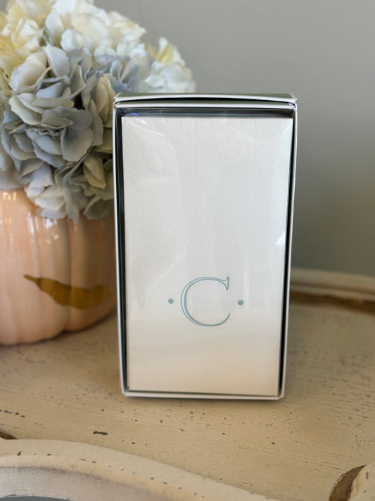 Caspari Antique Robin's Egg Single Initial Guest Towel Napkins - 24 Paper Linen Per Box - C Monogram