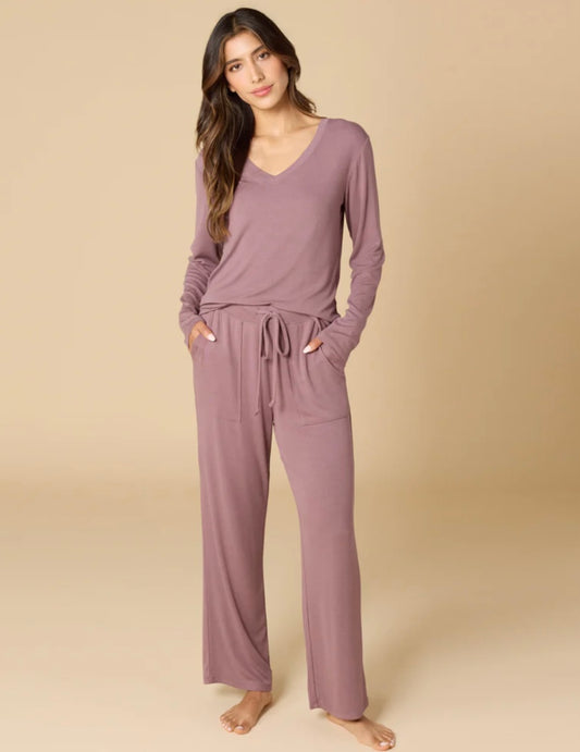 Softies Natalie Classic V-Neck PJ Set - Driftwood