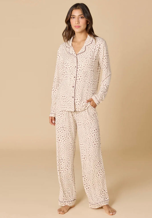 Softies Aria Slim Notch Collar Pant PJ Set - Wild Almond