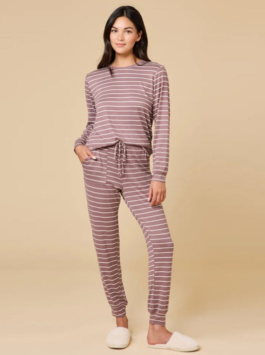 Softies Dream Jersey Crew Neck Lounge Set - Driftwood Stripe