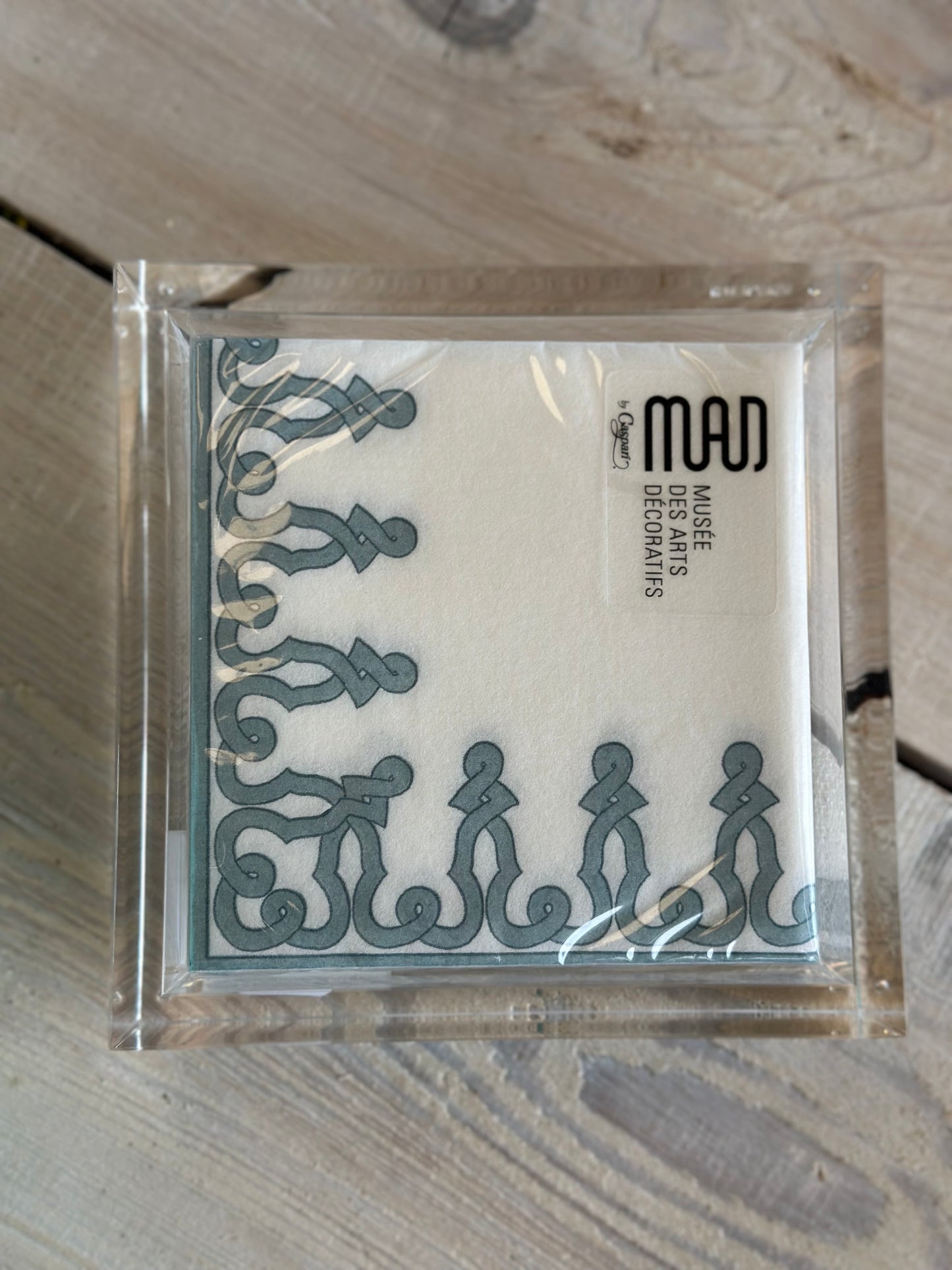 Caspari Paper Linen Cocktail Napkins - Stone Blue Dessin Passementerie